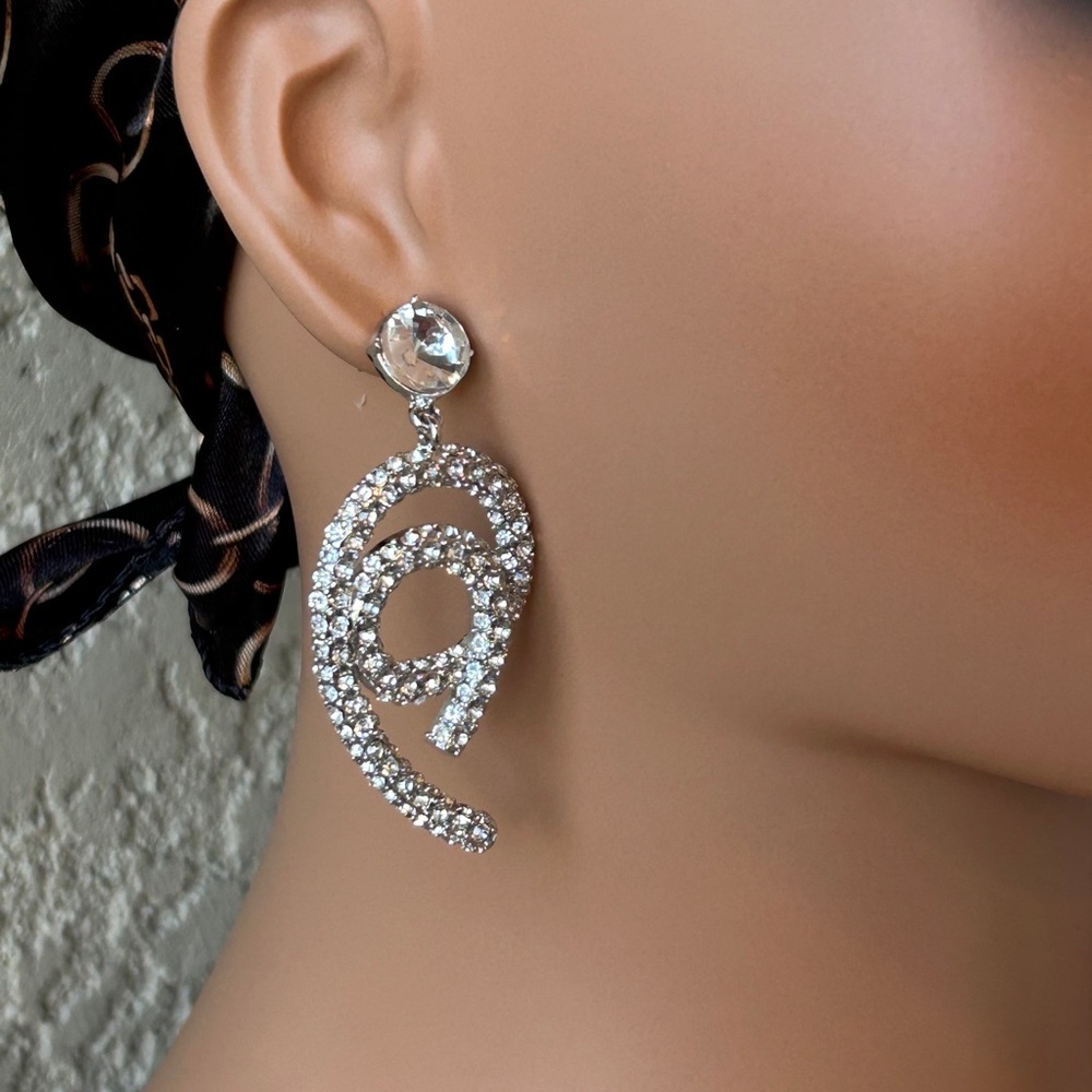 Dazzling Silver Rhinestone Statement Earrings - Picture 2 of 5
